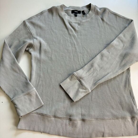 Theory Womens Easy Sweatshirt Easy Waffle Knit Top Size M Pima Cotton Ash Gray - Picture 3 of 14